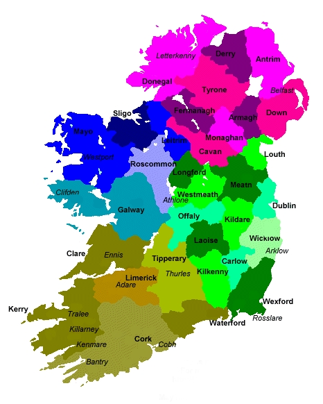 Map of Ireland Counties