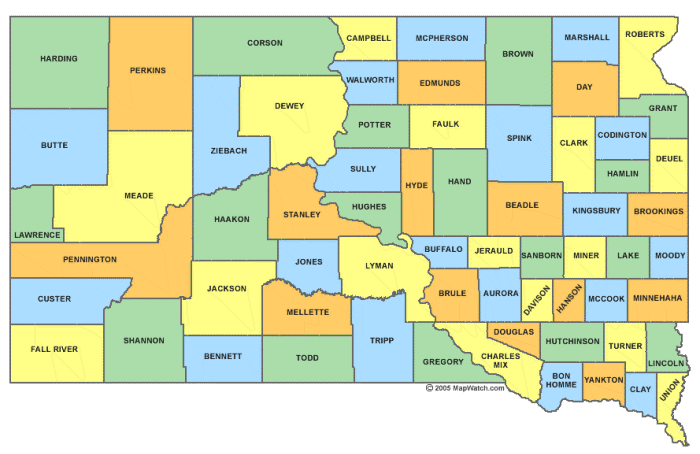 Map of South Dakota Counties